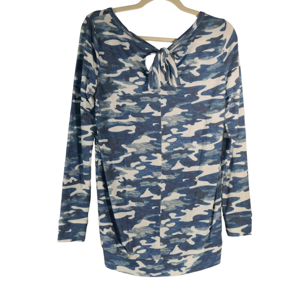 Tribal Blue Camo T Shirt Tee Top Womens XS Soft Tie Back Lightweight Long Sleeve - Picture 5 of 6